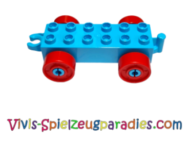 Duplo Car Base 2 x 6 with red wheels with false screws and open coupling end (11248c02)medium azure